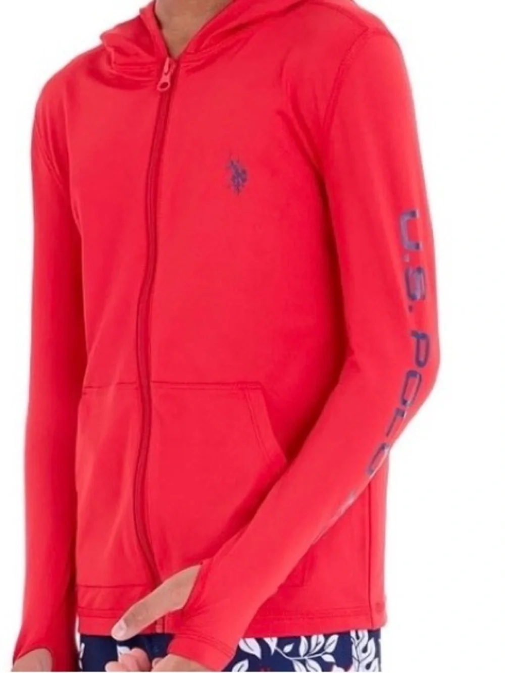 U.S. Polo Assn. Red Kids' Full-Zip Hooded Swim Rashguard